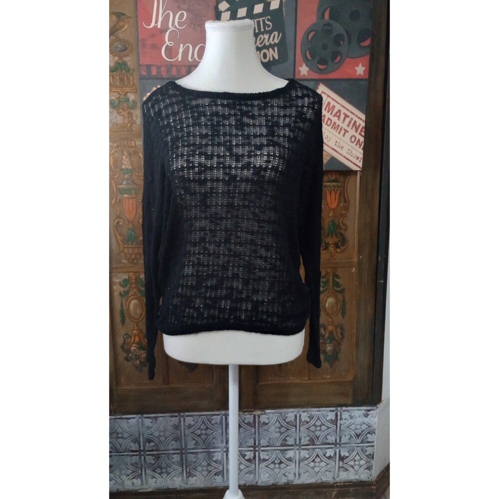 California Gypsy Womens Black Sheer Knit Lightweight Boat Neck Pullover Sz S